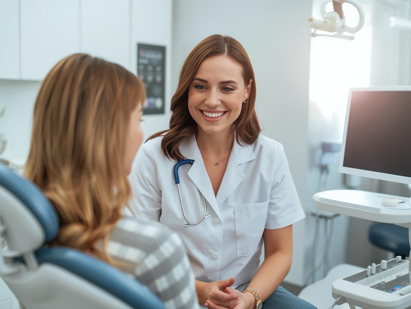 Dentista sorrindo com paciente